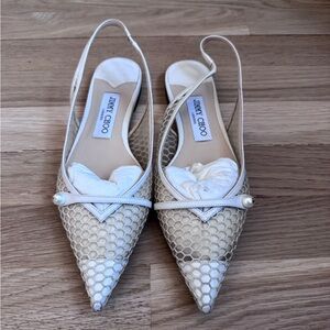 Jimmy Choo Cream Mesh Slingback Heels